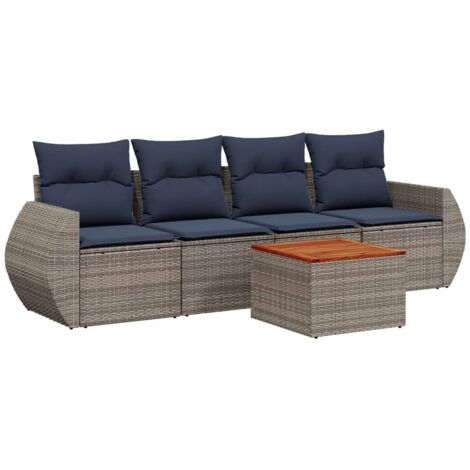 5-teiliges Gartensofa-Set mit Kissen, grau, Polyrattan vidaXL