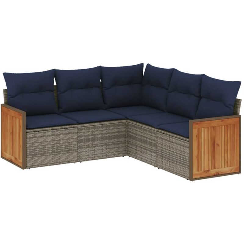 5-teiliges Gartensofa-set Mit Kissen, Grau, Polyrattan Vidaxl