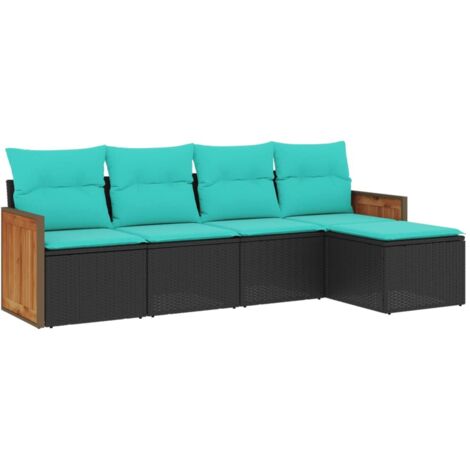 5-teiliges Gartensofa-Set mit Kissen, schwarzes Polyrattan vidaXL
