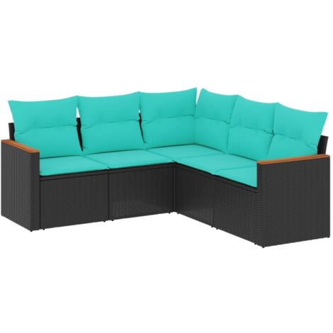 5-teiliges Gartensofa-Set mit Kissen, schwarzes Polyrattan vidaXL