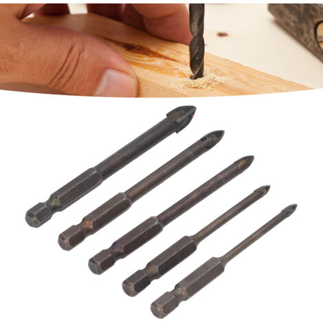 5-teiliges Hartmetall-Bohrerset, einzigartiges Kreuzsechskant-Design, für Glas, Keramik, Ziegel und Holz