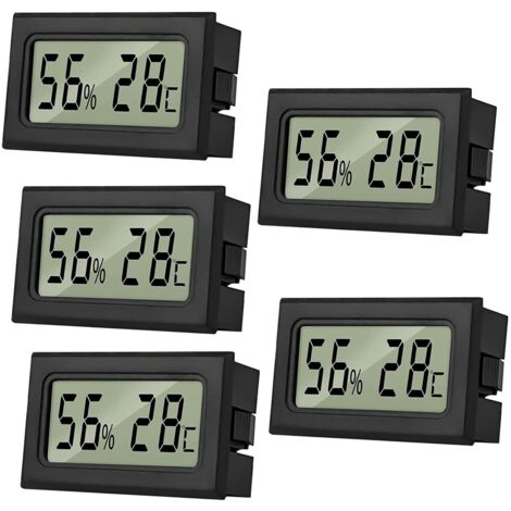 5-teiliges Innenthermometer, Innenhygrometer, Mini-Thermometer, digitales Hygrometer für Reptilien, Temperatur- und Feuchtigkeitsmessung für Humidore und Inkubatoren in der Büroküche