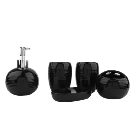 5-teiliges Keramik-Badezimmer-Accessoire-Set: Zahnbürstenhalter und -spender, Schwarz