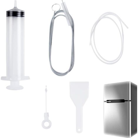 5-teiliges Kühlschrank-Reinigungsset: Reinigungsstäbchen für den Abfluss, wiederverwendbare Kühlschrankbürste mit Schlauch, Abtauschaufel, Spritze und Abflussstopfen