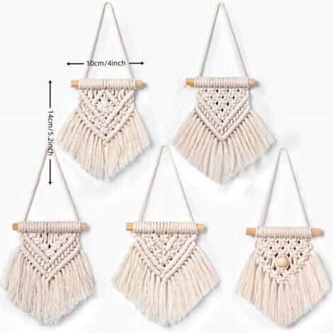 5-teiliges Makramee-Wandbehang-Set, Mini-Makramee-Wanddeko, gewebter Makramee-Wandteppich, gewebte Wanddeko mit Makramee