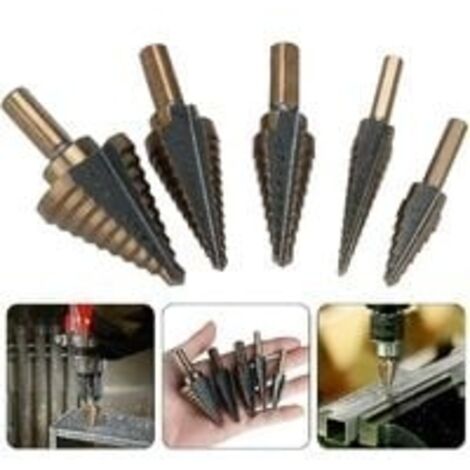 5-teiliges Metallstufenbohrer-Set, 5–35 mm HSS-Titan-Kegeldreieck-Stufenfräser für Stahl, Holz, Messing, Aluminium und PVC