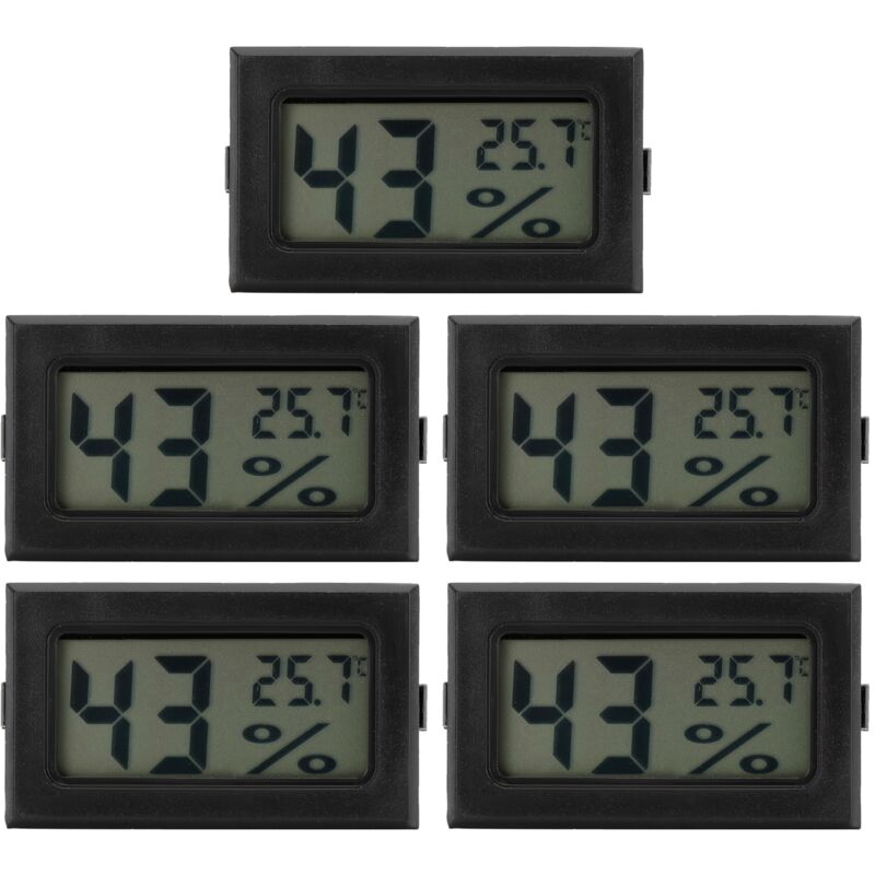 Image of 5-teiliges Mini-Thermometer-Hygrometer mit LCD-Anzeige für Innenräume, Büro und Zuhause, Schwarz