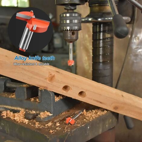 5-teiliges Set Holzbohrer, 30/40/45/50/60 mm Hartmetall-Holzfräser, Rundschaft-Holzbohrer-Set, Bohrer, zum Dekorieren von Schubladen, Möbeln und für Heimwerkerprojekte (rot)