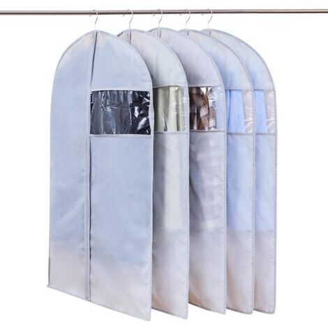 5-teiliges Set Kleidersäcke mit Sichtfenster, ideal für Reisen, staubdicht, wasserdicht und mottenfest, 60 x 120 cm, Grau