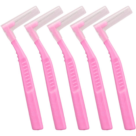 5-teiliges Set L-förmiger Interdentalbürsten, effektive Reinigung von Zahnzwischenräumen und kieferorthopädischen Apparaturen, Rosa