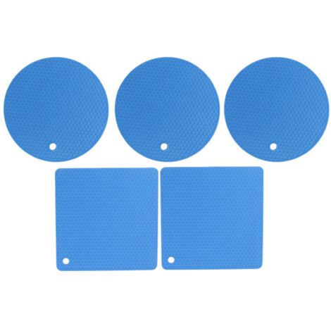 5-teiliges Set rutschfester, hitzebeständiger Silikon-Untersetzer – quadratisches und rundes Design für Töpfe und Pfannen, Blau