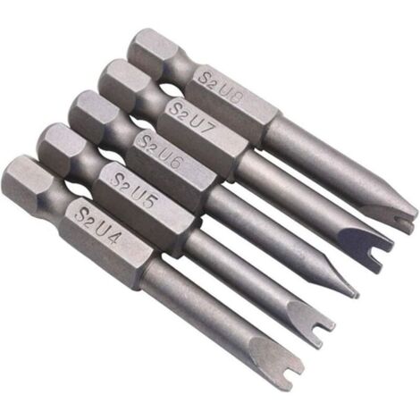5-teiliges Set U-förmiger Schraubendreherbits, magnetische Schraubendreherbits, 1/4"-Sechskantschaft, Stahllegierung, 50 mm Länge
