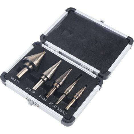 5-teiliges Set von Stufenbohrern aus Hochgeschwindigkeitsstahl, professionelles Kobalt aus Hochgeschwindigkeitsstahl, Stufenkegelbohrer, Metallfräser aus rostfreiem Stahl metalwoodplasticset Kit