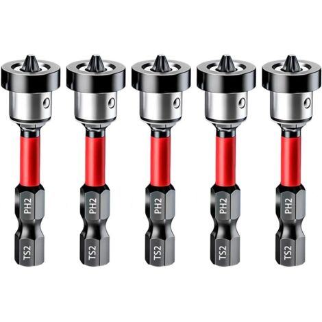 5-teiliges Werkzeugset zur Montage von Trockenbauschrauben – Magnetische PH2-Schraubendreherbits mit 6,35 mm (1/4") Sechskantschaft – Serientiefenmesser und Bohrer – Länge: 50 mm