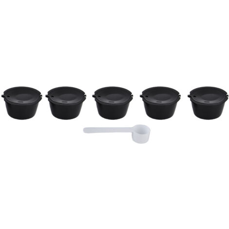 5-teiliges wiederverwendbares 50-ml-Kaffeefilterset mit Löffel für Dolce Gusto Maschinen – Schwarz