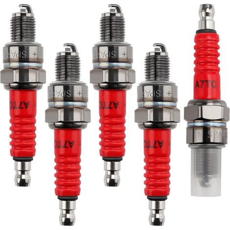 5-teiliges Zündkerzen-Set A7TC, Rasenmäher-Zündkerze, Zündkerzen mit massivem Anschluss, Ersatz für ATV, Motocross, Go-Kart, Moped 50ccm, 70ccm, 90ccm, 110ccm
