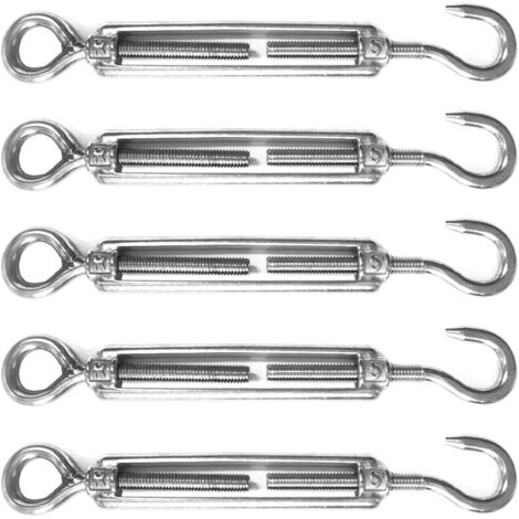 5 tensores de gancho y ojo de acero inoxidable M5 304 para cuerdas de alambre, cables, cadenas, ideal para valla de jardín, velas de sombra y bricolaje