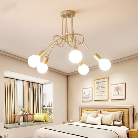 5 Tête Plafonnier Lustre Vintage LED Lampe de Plafond Doré Luminaire Eclairage Décor pour Salon Chambre