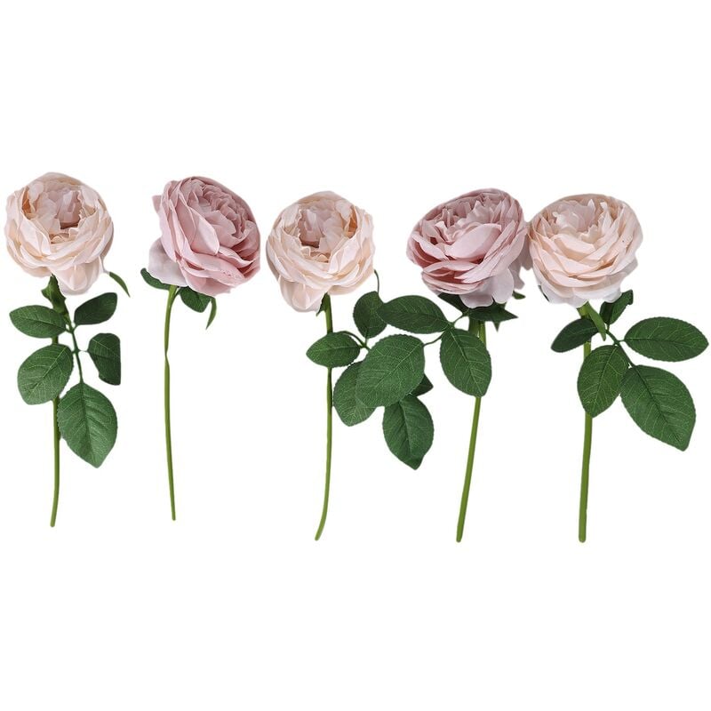 Tlily - 5 tete rose de soie fleur artificielle multicouche bouquet de fleurs a la main de mariage decoration de jardin de bureau a la maison(violet)