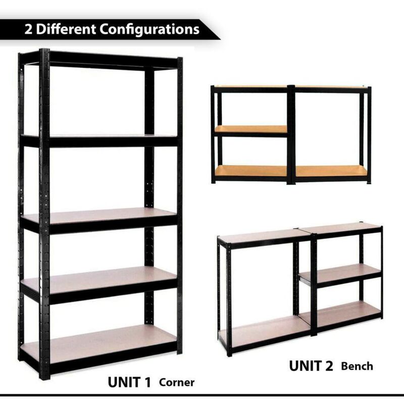 5 Tier Boltless Garage Shelving ,180x 90x 40cm, Metal Shelving Unit Heavy Duty Storage Racking, Steel Boltless Shelves Unit for Kitchen, Black