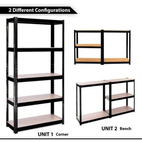 5 Tier Boltless Garage Shelving ,180x 90x 40cm, Metal Shelving Unit Heavy Duty Storage Racking, Steel Boltless Shelves Unit for Kitchen, Black