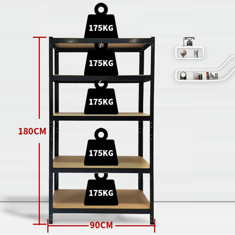 Dayplus - 5 Tier Boltless Garage Shelving Units: 180x 90 x 40 cm, Heavy Duty Racking Storage Shelves, 175KG Per Layer, 875KG Capacity, For Shed,