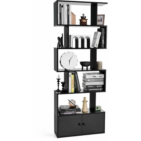 5-tier Bookcase Industrial S-Shaped Bookshelf Storage Display Rack with Cabinet