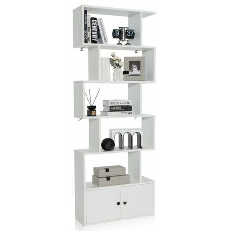 5-tier Bookcase Industrial S-Shaped Bookshelf Storage Display Rack with Cabinet