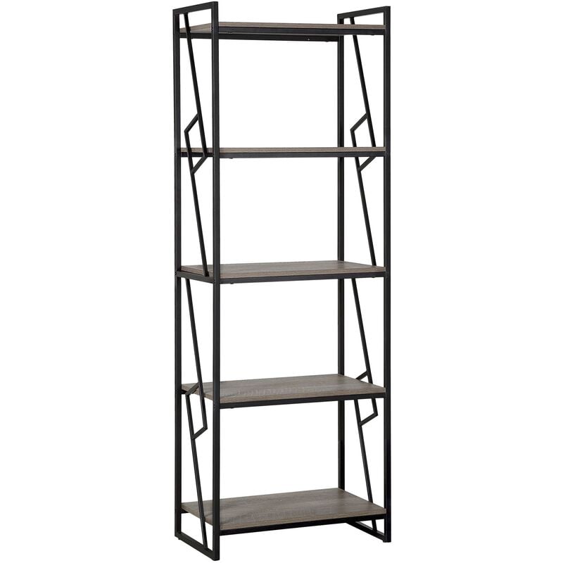 Industrial 5 Tier Bookshelf Living Room Bookcase Metal Frame Wood Finish Forres