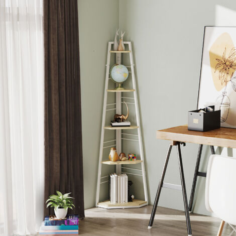 5-Tier Corner Shelf - Natural Wood Finish