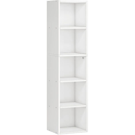 5 Tier Cube Bookcase, White Wooden Shelving Display Storage Unit Office Living Room Furniture