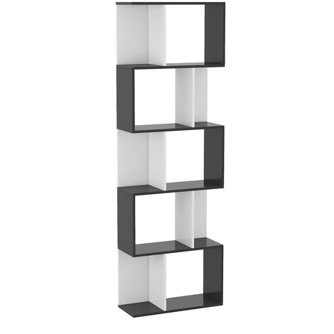 5-Tier Geometric Bookshelf Wooden S-Shaped Bookcase Display Shelf