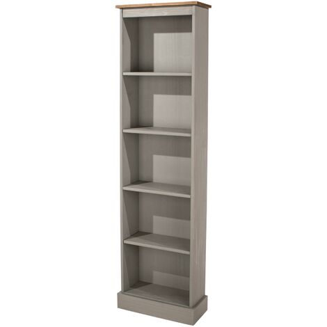 5 Tier Grey Solid Pine Bookcase Tall Narrow Display Shelving Storage Furniture