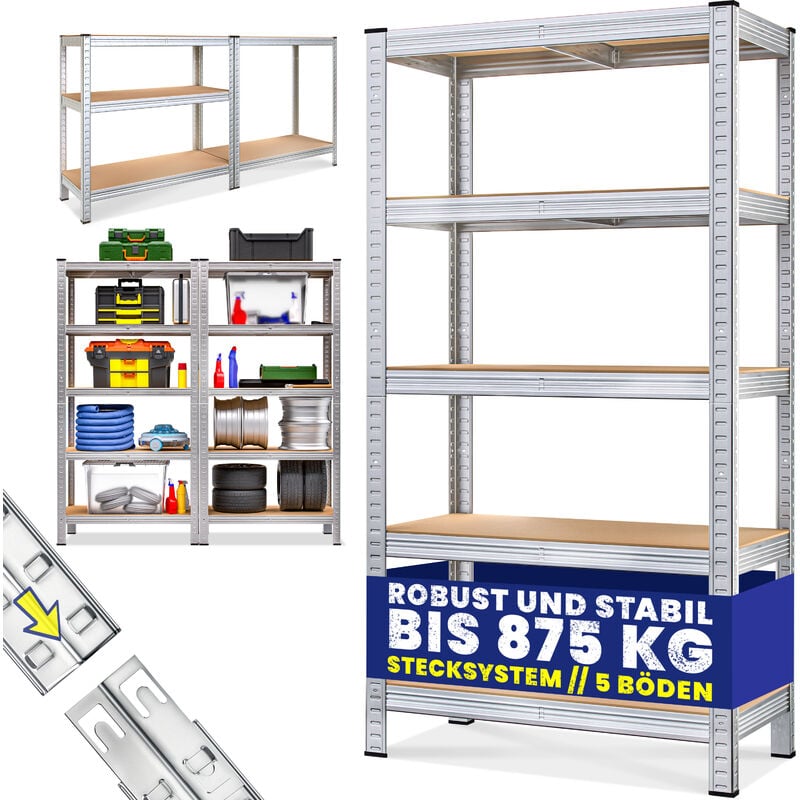Monzana - Heavy Duty Free Standing Garage Shelves Steel / mdf Storage Shelving 5 Tier - 180x90x40cm