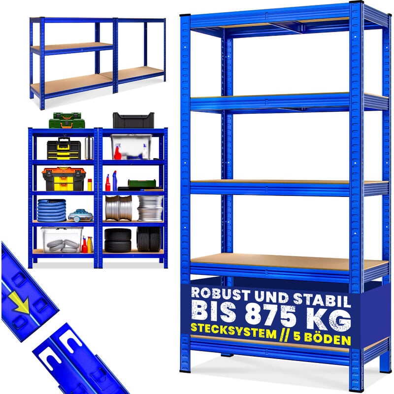 Monzana - Garage Shelves Industrial Racking Heavy Duty Free Standing Plug-In Shelving Units Warehouse Shed Workshop 5 Tier - 180x90x40cm - Blue