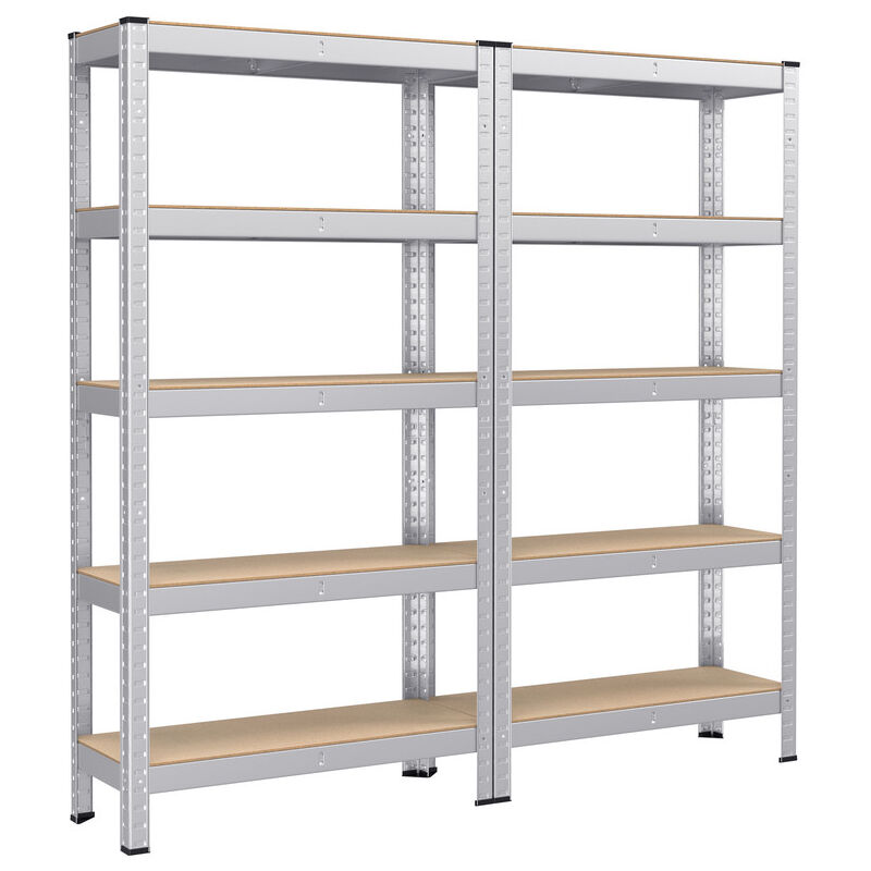 Lot de 2, Étagère Charge Lourde à 5 Niveaux, Meuble de Rangement en Acier, Capacité 650 kg, 30 x 75 x 150 cm, Argent