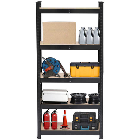 5 Tier Racking Shelf Heavy Duty Garage Shelving Storage Shelves Unit 180x90x40cm, Black