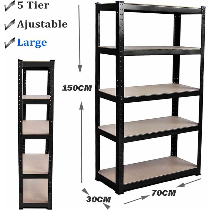 Briefness - 5 Tier Racking Shelf Heavy Duty Garage Shelving Storage Shelves Unit for Workshop/Shed/Office/Garage, 150x70x30cm Black