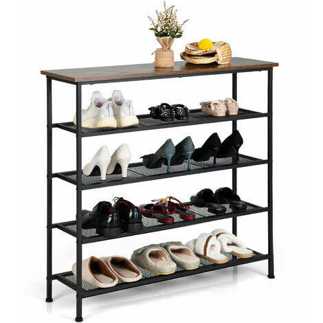 5-Tier Shoe Rack Industrial Shoe Organizer Flat Mesh Shelves Storage Freestand