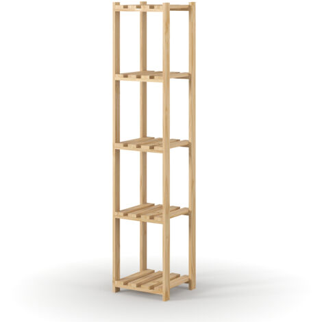 5 Tier Square Shelf Narrow Slatted Storage Unit - Pine - L27 x W29 x H135 cm - Natural Sanded Pine