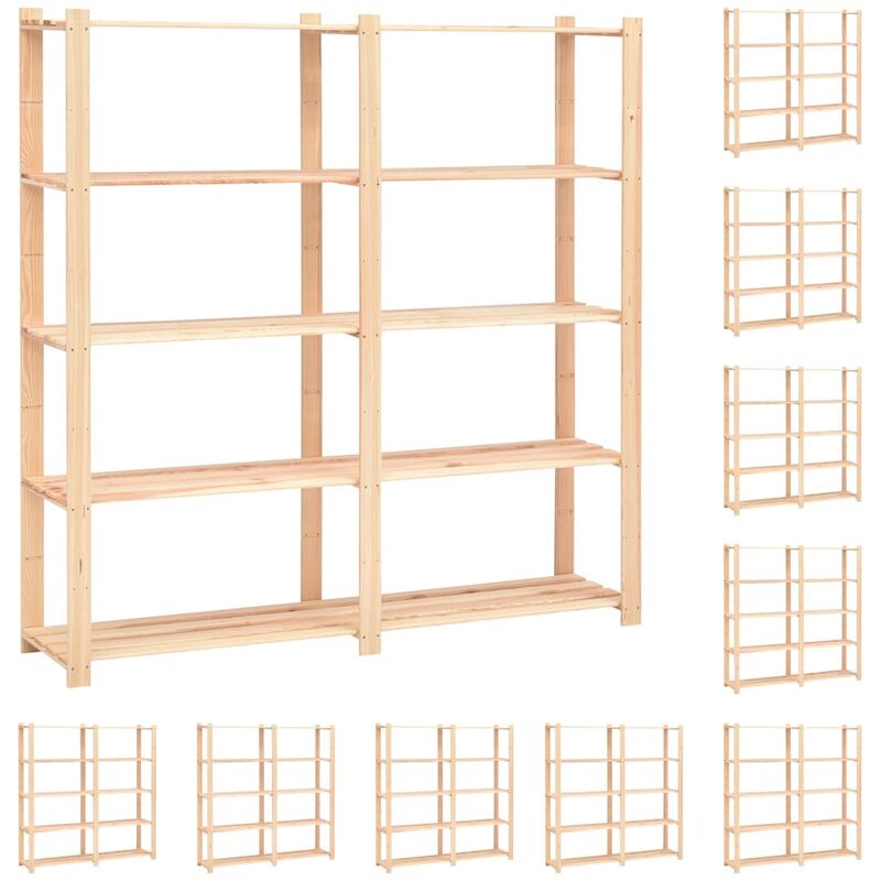 vidaXL 5-tier Storage Racks 10 Pcs 170X38X170cm Solid Pinewood 500 Kg, Brown