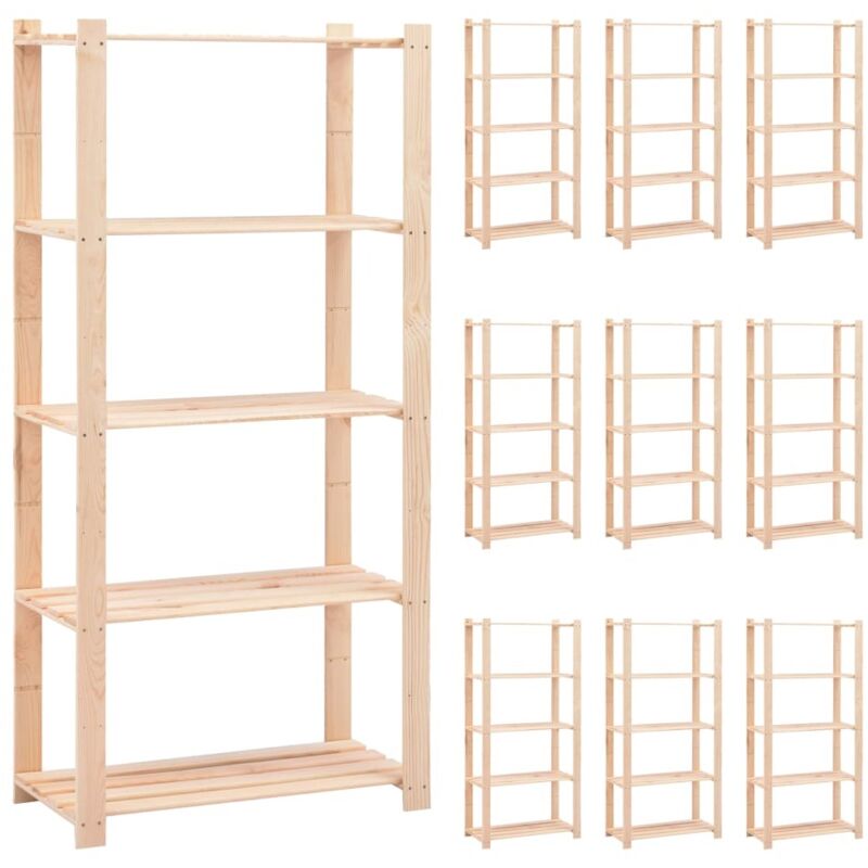 vidaXL 5-tier Storage Racks 10 Pcs 80X38X170cm Solid Pinewood 250 Kg, Brown