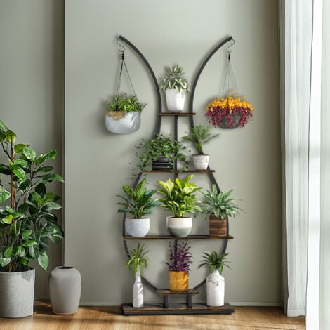 5 Tier Tall Plant Stand Vase-Shape Metal Plant Shelf with Hanging Hook