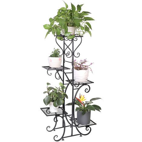 5 Tier Thick Metal Plant Stand Rack Garden Flower Display Shelf, Black