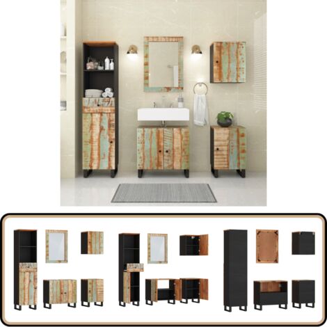 5-tlg. Badmöbel-Set Massives Altholz - Badezimmermöbel - Badschränke - Altholzmöbel - Holzmöbel - Spiegelschrank