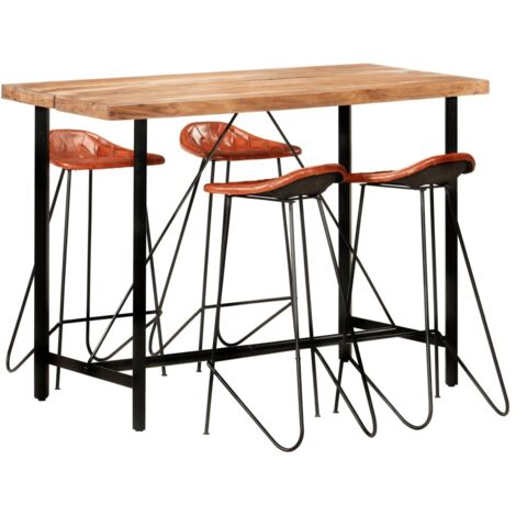 5-tlg. Bar-Set Massivholz und Echtleder vidaXL