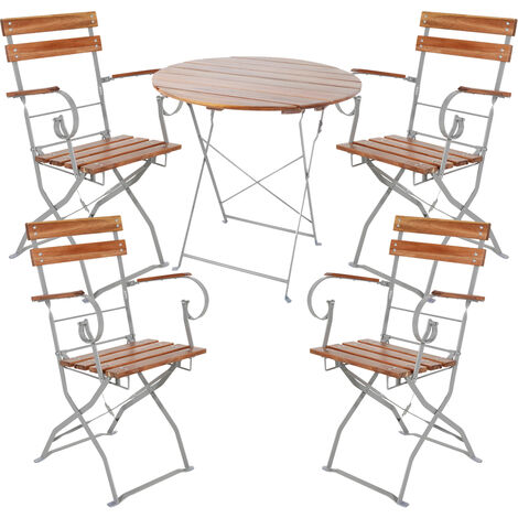 5-tlg Biergarten Set klappbar Ø80cm + 2 Stk Klappstuhl mit Armlehne-MBG1007+4xMBG1001