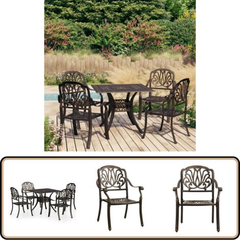 5-tlg. Bistro-Set Aluminiumguss Bronzen - Gartenmöbel - Bistroset - Alu Set - Terrassenmöbeln - Esszimmergarnitur