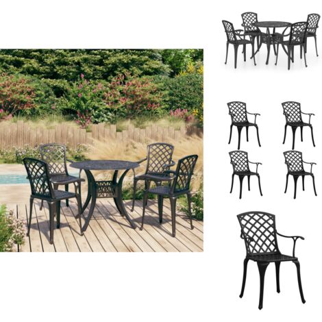 5-tlg. Bistro-Set Aluminiumguss Schwarz - Gartenmöbel - Bistroset - Esszimmergarnitur - Alu-Garnitur - Gartenstühle