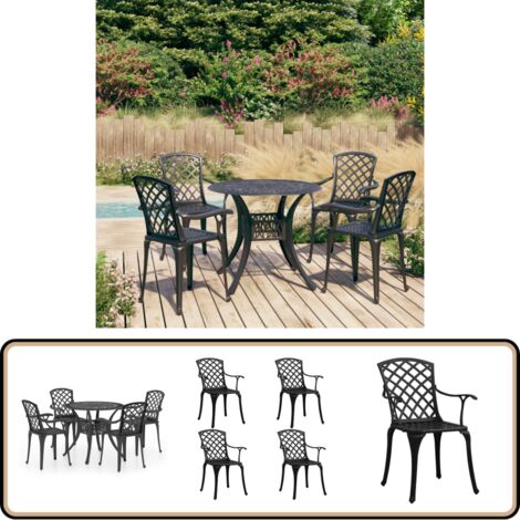 5-tlg. Bistro-Set Aluminiumguss Schwarz - Gartenmöbel - Bistroset - Esszimmergarnitur - Alu-Garnitur - Gartenstühle
